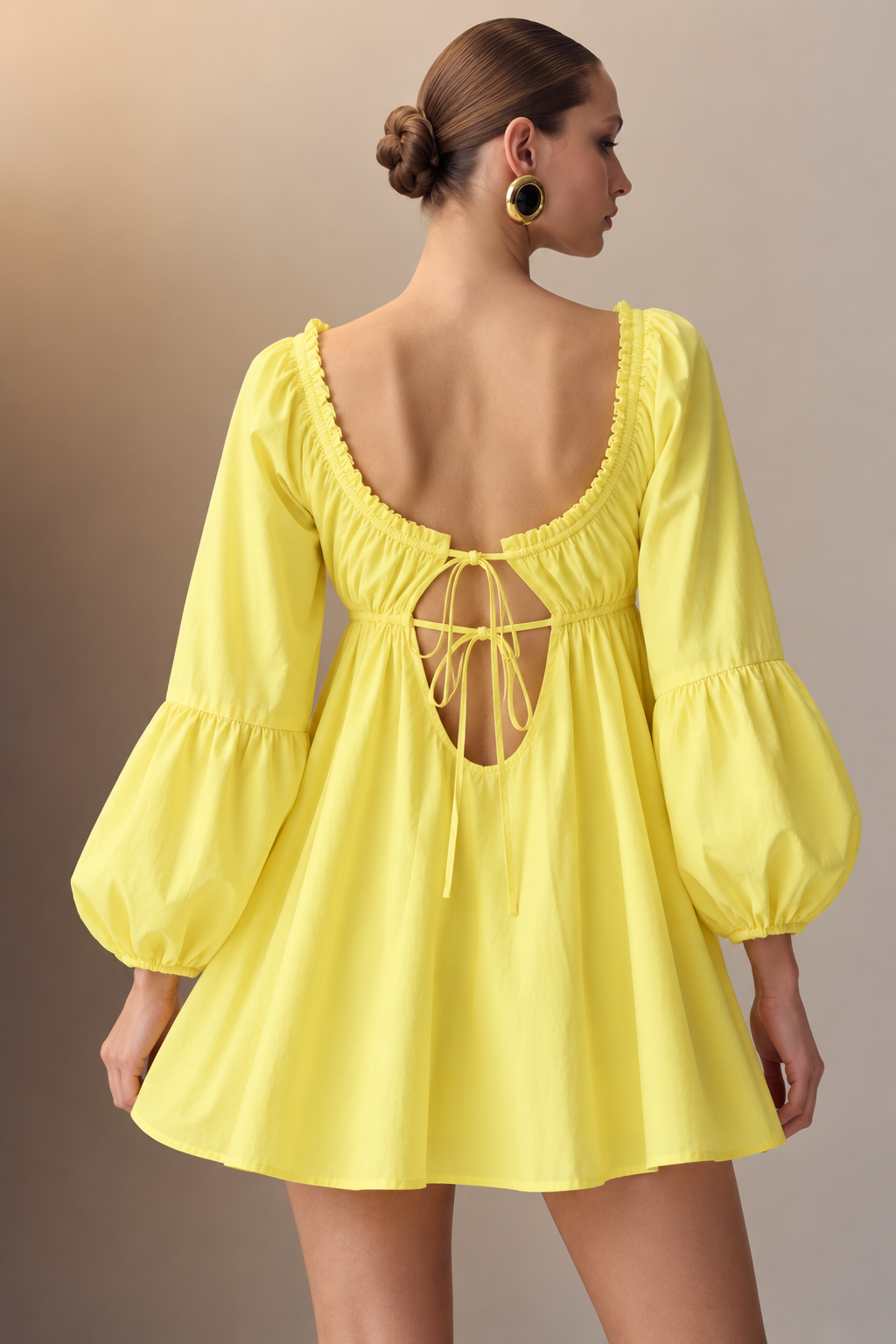 Sarra Yellow Puff Sleeve Mini Dress