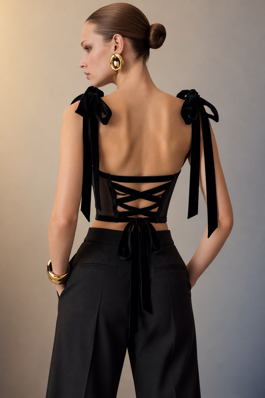 Vivien Black Sheer Mesh Corset Top