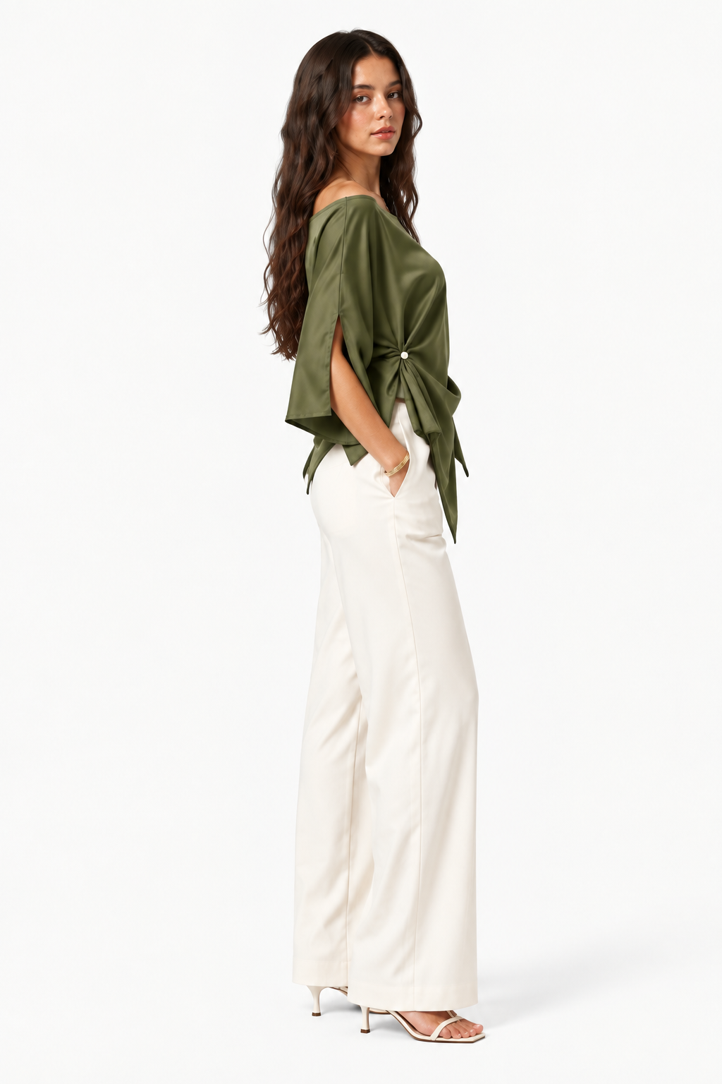 Olive Muse Draped Satin Top