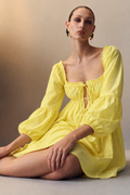 Sarra Yellow Puff Sleeve Mini Dress