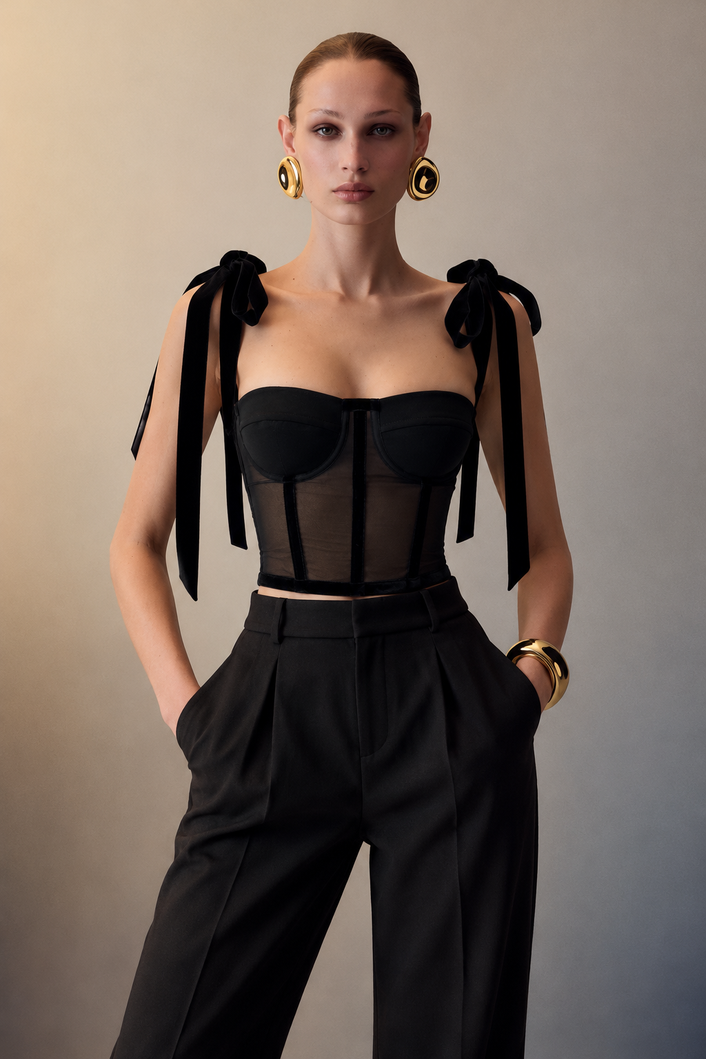 Vivien Black Sheer Mesh Corset Top