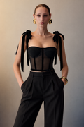 Vivien Black Sheer Mesh Corset Top