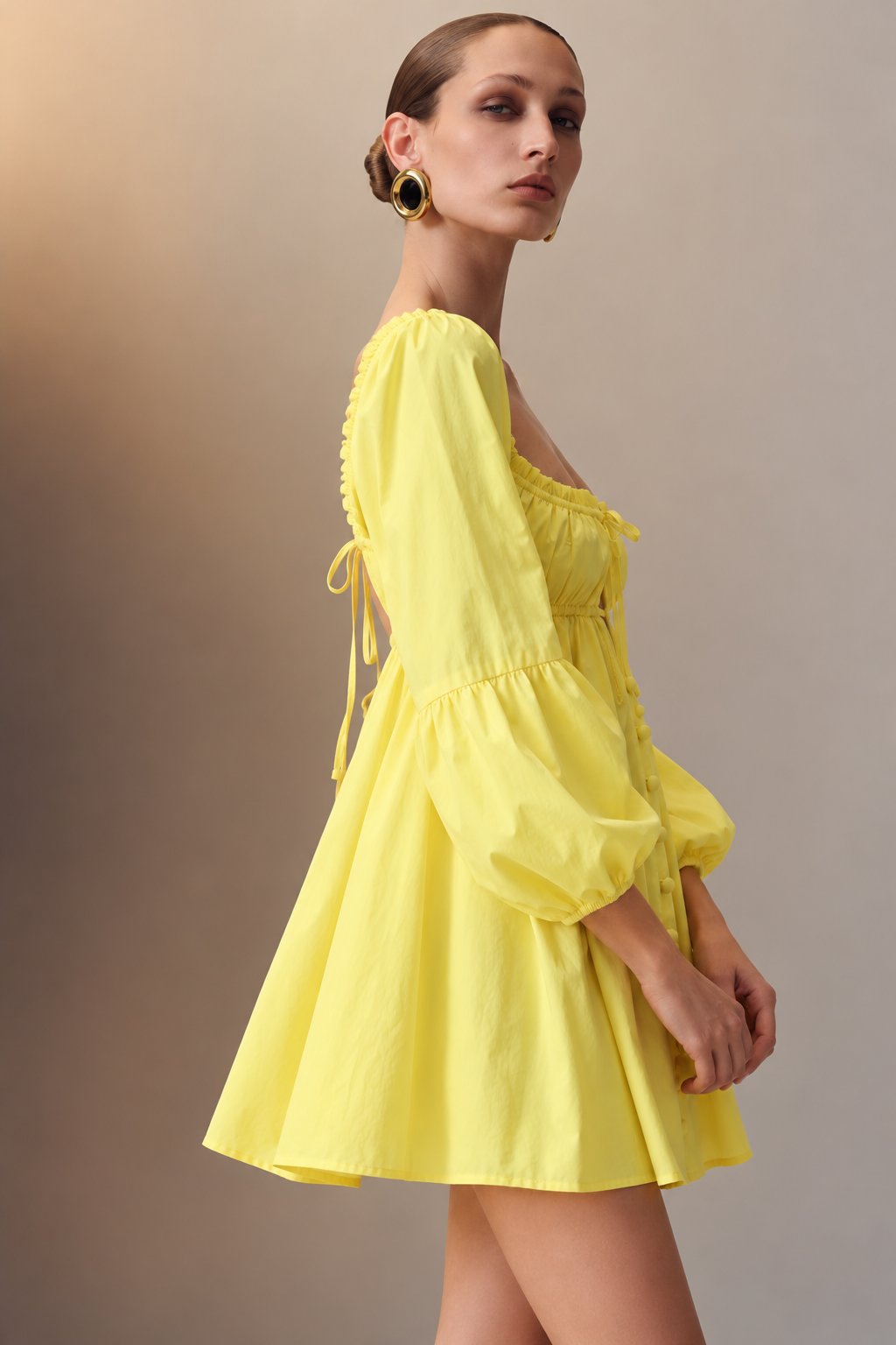 Sarra Yellow Puff Sleeve Mini Dress