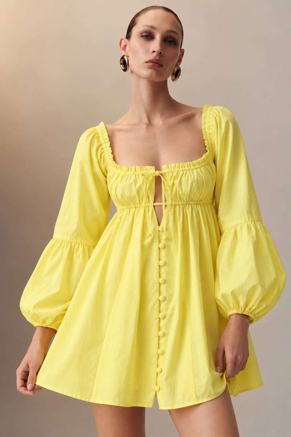 Sarra Yellow Puff Sleeve Mini Dress