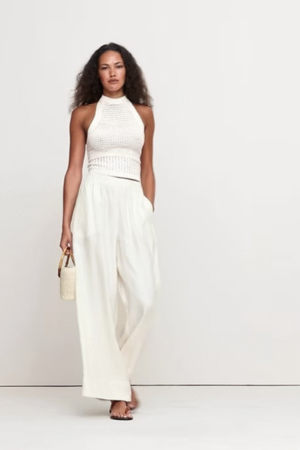 Wide-Leg Linen Pull-On Ankle Pant